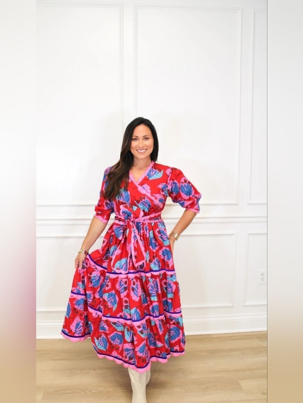 Fairylina Camile Vibrant Pink Floral Maxi Dress And Sash Medium